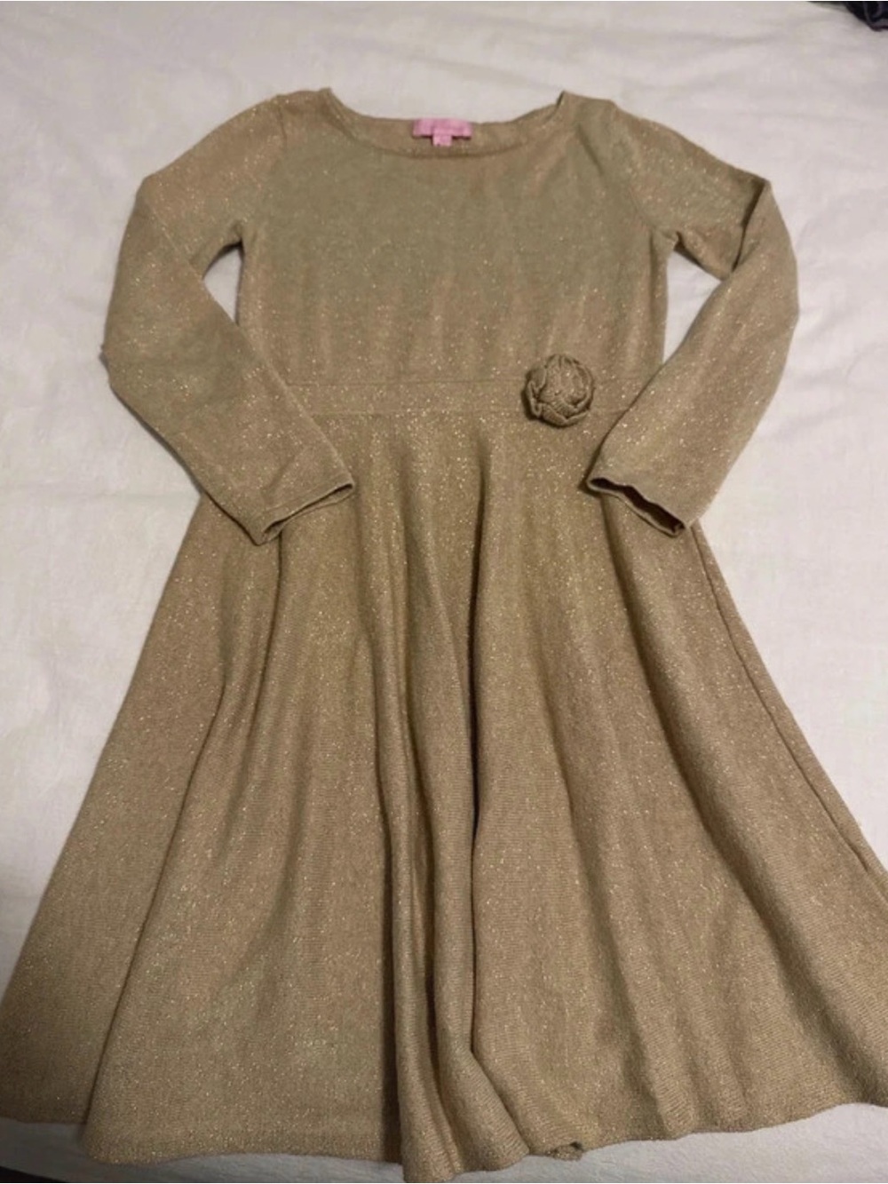 Lilly Pulitzer Girls Carynn Metallic Gold Long-Sleeves Sweater Dress Sz L 8-10